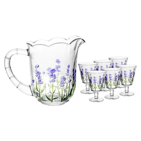Conjunto Jarra com 6 Taças Lavanda Hand Painting 1,3L/240ml - Lyor