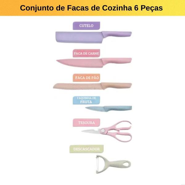 Imagem de Conjunto Jogo De Facas Inox Profissional Colorido 6 Pçs Chef