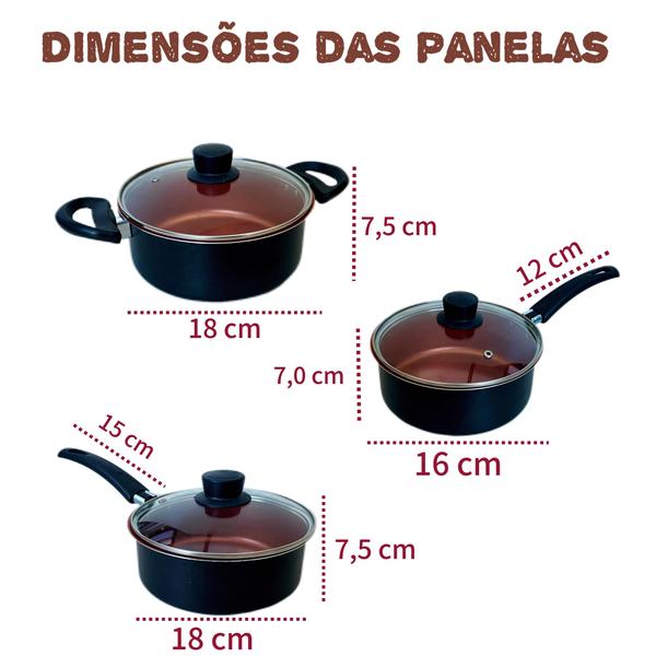 Imagem de  Conjunto Jogo de Panelas 9 Peças Teflon Cor Preto e Bronze