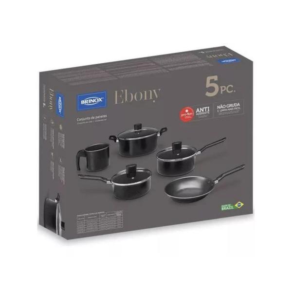 Imagem de Conjunto Jogo Panela Antiaderente Brinox Preto Ebony 5 Peças