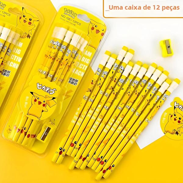 Imagem de Conjunto Kawaii de 12 Lápis de Desenho Pokémon Pikachu - Papelaria Infantil