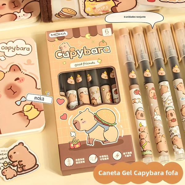 Imagem de Conjunto Kawaii de 6 Canetas de Gel Capivara com Tinta Preta