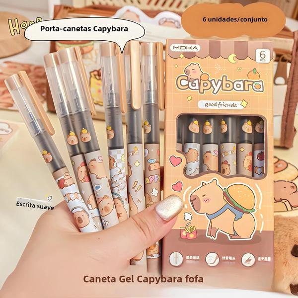 Imagem de Conjunto Kawaii de 6 Canetas de Gel Capivara com Tinta Preta