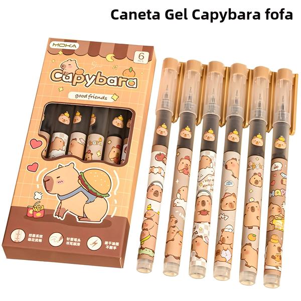 Imagem de Conjunto Kawaii de 6 Canetas de Gel Capivara com Tinta Preta