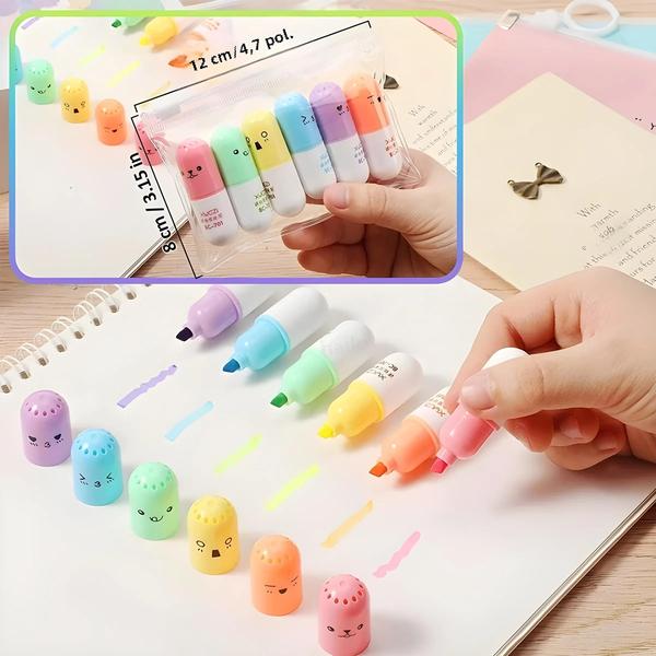 Imagem de Conjunto Kawaii de 6 Mini Marcadores Fluorescentes com Carinhas Sorridentes