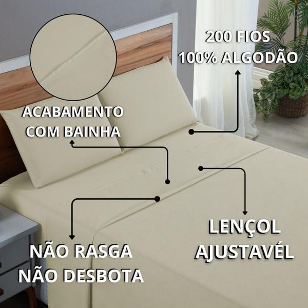 Imagem de Conjunto King 4 Peças 200 Fios Jogo de Lençol Algodão com Elástico Roupa de Cama Box