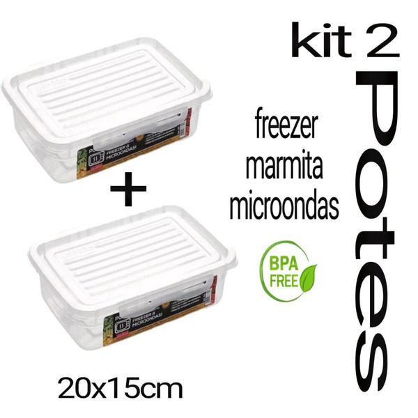 Imagem de Conjunto Kit 2 Potes Hermético Marmita Fitness geladeira microondas freezer