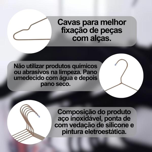 Imagem de Conjunto Kit 20 Peças Cabides Acabamento Clássico Elegante Aço Armário Resistente Multiuso