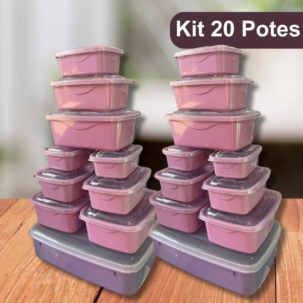 Imagem de Conjunto Kit 20 Potes Plasticos Para Cozinha Retangular