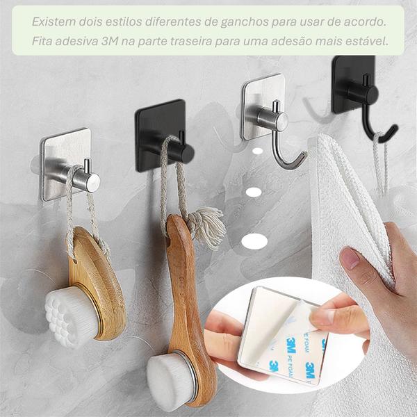 Imagem de Conjunto Kit 5 Acessorios de Banheiro Algarve de Inox Porta Toalha Corpo Rosto Papel Higienico Parafusos e Ganchos Auto adesivos