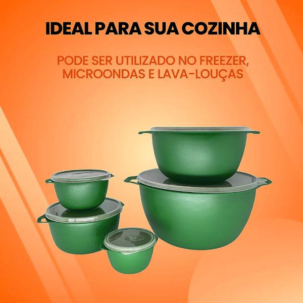 Imagem de Conjunto Kit 5 Potes Organizadores Bowls Tampa Transparente Plástico Livre BPA Verde