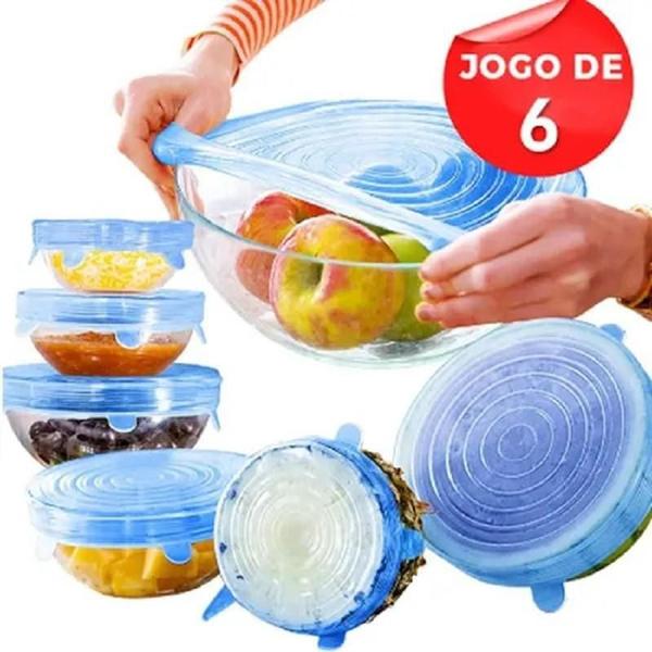 Imagem de Conjunto Kit 6 Peças Tampas De Silicone Universal Flexível Tampa BPA free reutilizável ajustável panela pote cozinha