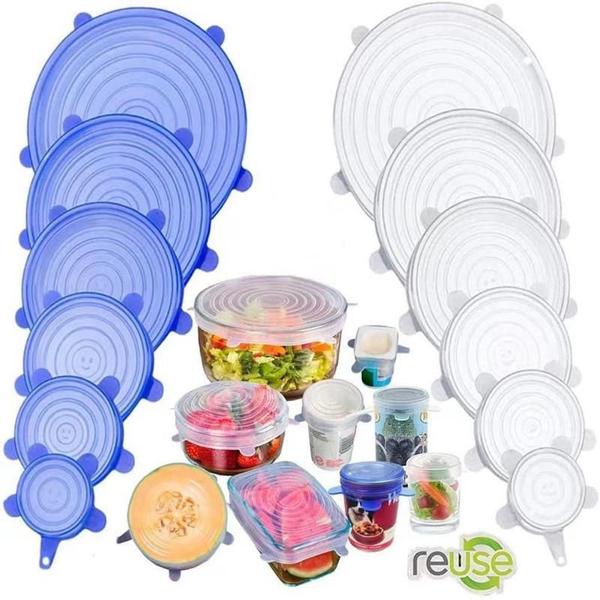 Imagem de Conjunto Kit 6 Peças Tampas De Silicone Universal Flexível Tampa BPA free reutilizável ajustável panela pote cozinha