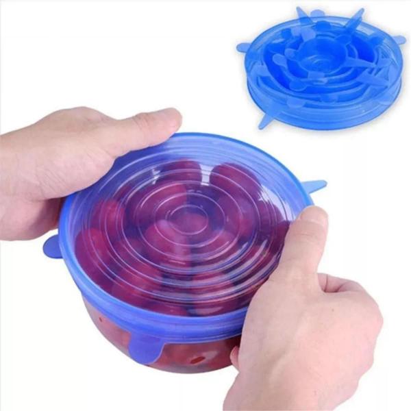 Imagem de Conjunto Kit 6 Tampas De Silicone Universal Flexível Reutilizável Elástica