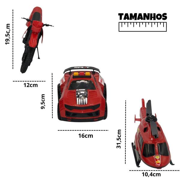 Imagem de Conjunto Kit Carro Moto e Helicóptero Triplo BS Policial Resgate