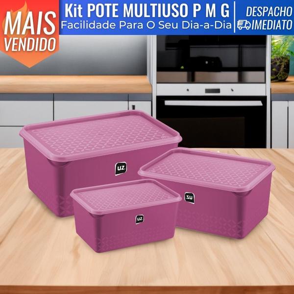 Imagem de Conjunto Kit Com 3 Potes Porta Mantimentos Retangular Multiuso 1L 2L 3L UZ