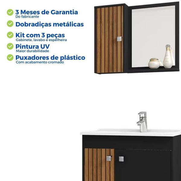 Imagem de Conjunto Kit Completo Cuba Gabinete Banheiro Espelho Aéreo