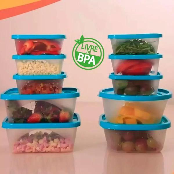 Imagem de Conjunto Kit De 10 Potes Com Tampa Para Marmita E Alimentos