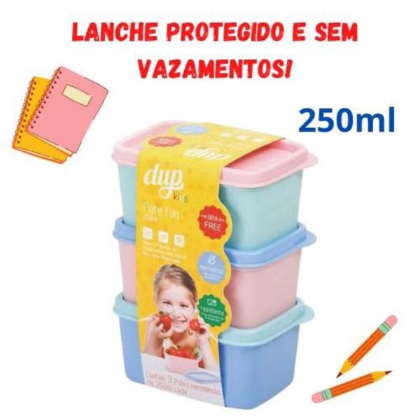 Imagem de Conjunto Kit de 6 Potes 250 ml Herméticos Com Tampa Crianças Dup Papinha Marmita Fun Lanchinho infantil Mini Colorido Plástico Livre do BPA Freezer 