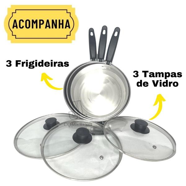 Imagem de Conjunto Kit Frigideira 3 Peças Com Tampa Vidro Tam 20/22/24