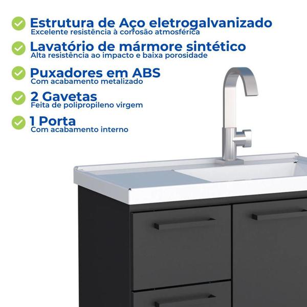 Imagem de Conjunto Kit Gabinete de Banheiro Aço com Pia Lavabo Preto