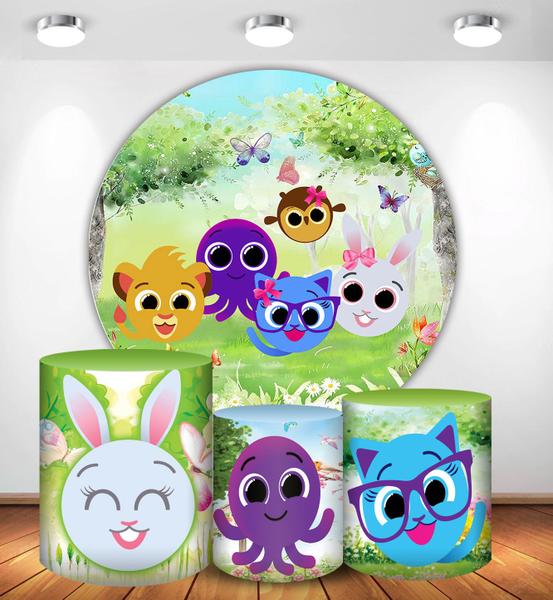 Conjunto Kit Painel Redondo + Trio cilindros Bolofofos Tecido - SublimeDecor Imagem de Conjunto Kit Painel Redondo + Trio cilindros Bolofofos Tecido