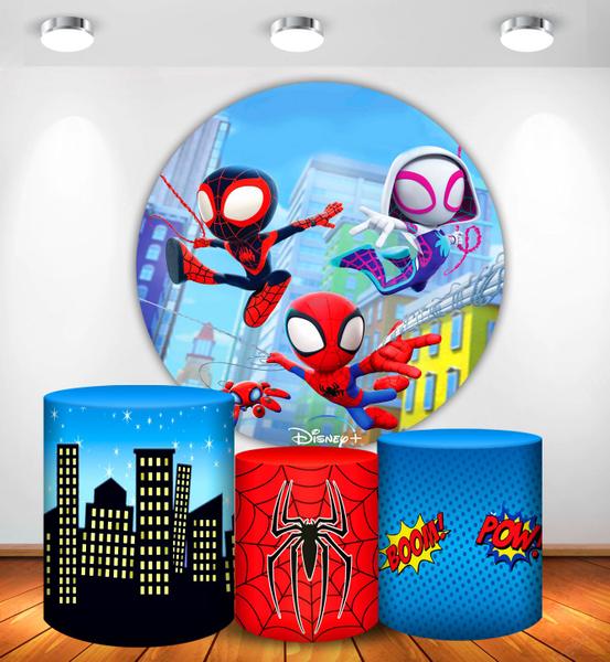 Imagem de Conjunto Kit Painel Trio Cilindro Homem Aranha Tecido Fácil