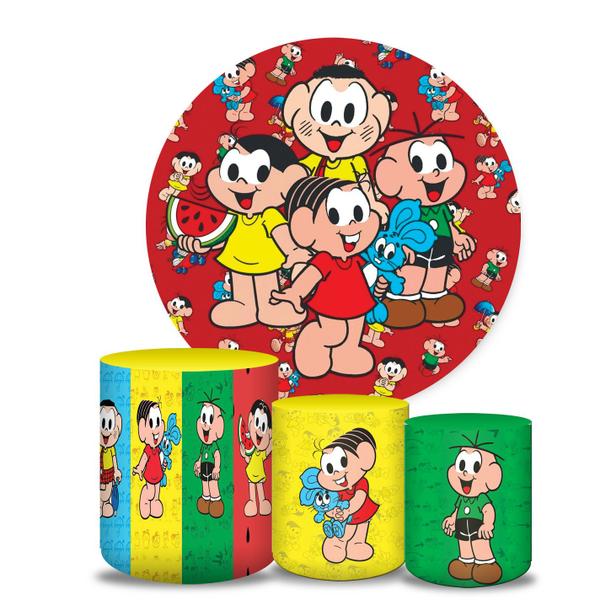 Conjunto Kit Painel + Trio cilindros Turma da Mônica Tecido - SublimeDecor Imagem de Conjunto Kit Painel + Trio cilindros Turma da Mônica Tecido