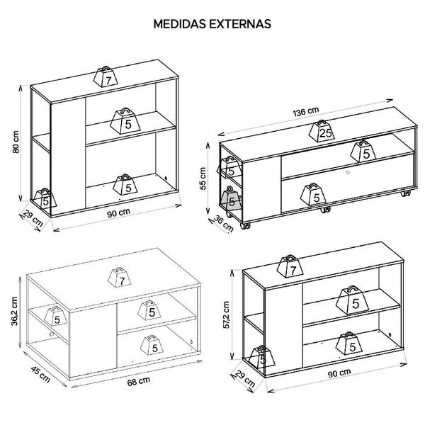 Imagem de Conjunto Kit Sala Rack Mesas Aparador Opala Preto Caemmun