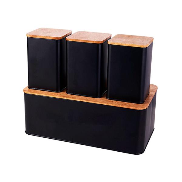 Imagem de Conjunto Latas Porta Pão Condimentos Preto Bread Black Mimo