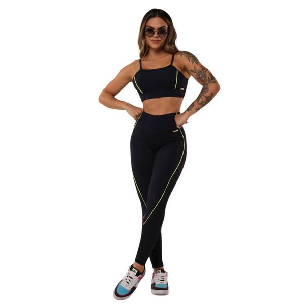 Imagem de Conjunto Legging Comum Hope + Top Preto com Neon Moving