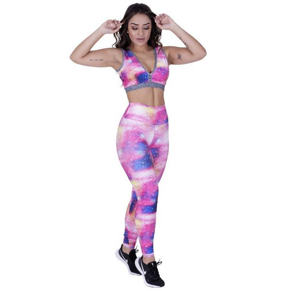 Imagem de Conjunto Legging Fitness Estampa+Top Decote Bojo Uv50+ Orbis Rosa