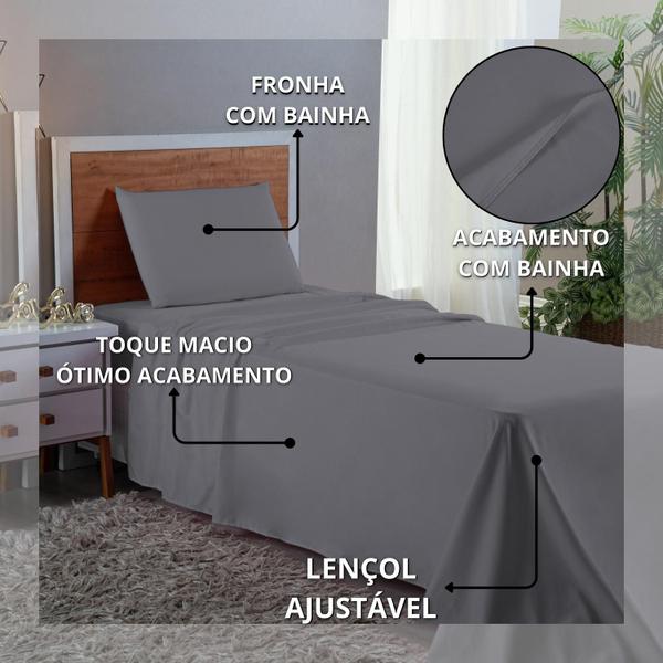 Imagem de Conjunto Lençol Cama Solteiro 3 Peças 400 com Elástico e Fronha Toque Macio