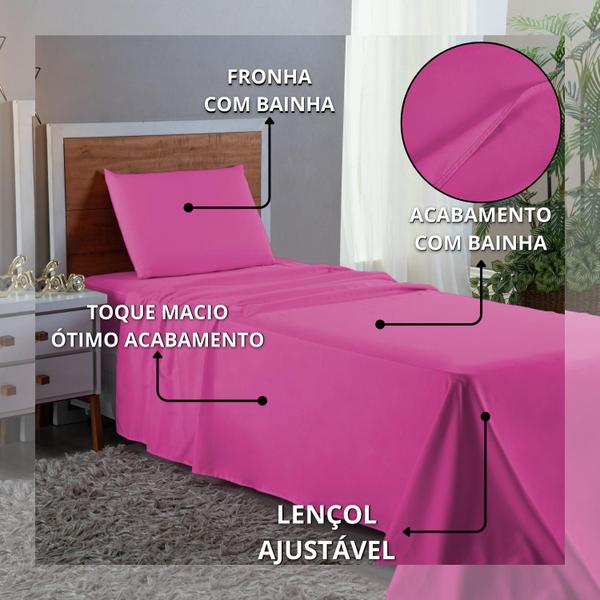 Imagem de Conjunto Lençol Cama Solteiro 3 Peças 400 com Elástico e Fronha Toque Macio