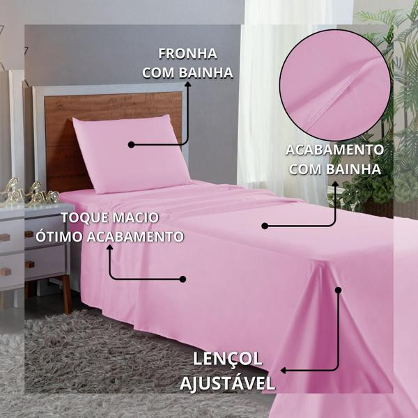 Imagem de Conjunto Lençol Cama Solteiro 3 Peças 400 com Elástico e Fronha Toque Macio