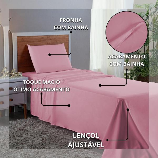 Imagem de Conjunto Lençol Cama Solteiro 3 Peças 400 com Elástico e Fronha Toque Macio