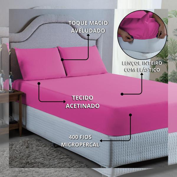 Imagem de Conjunto Lençol Casal Aveludado 400 Fios 4 Peças Cama Box e Padrão