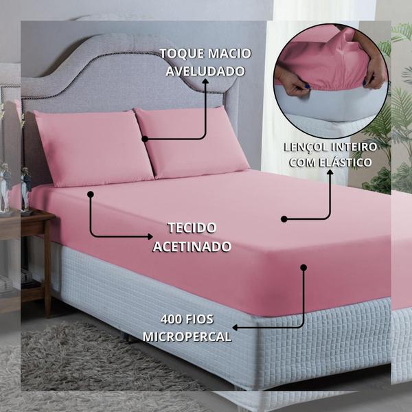 Imagem de Conjunto Lençol Casal Aveludado 400 Fios 4 Peças Cama Box e Padrão