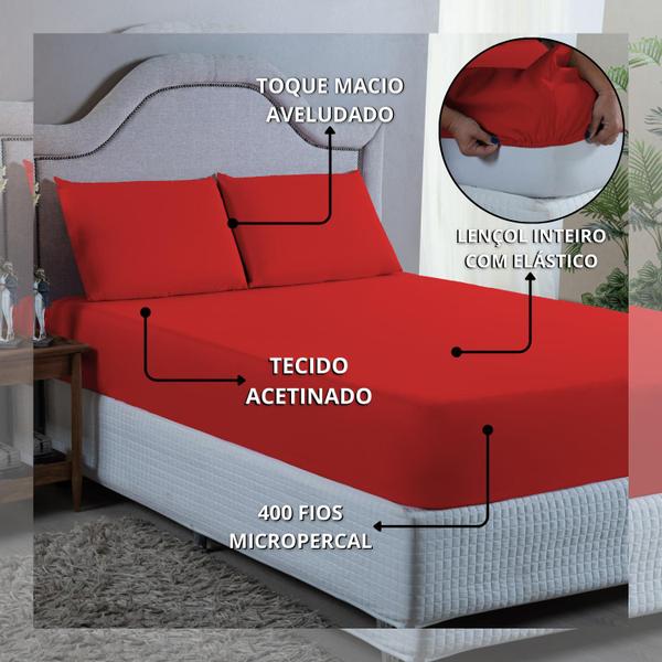 Imagem de Conjunto Lençol Casal Aveludado 400 Fios 4 Peças Cama Box e Padrão