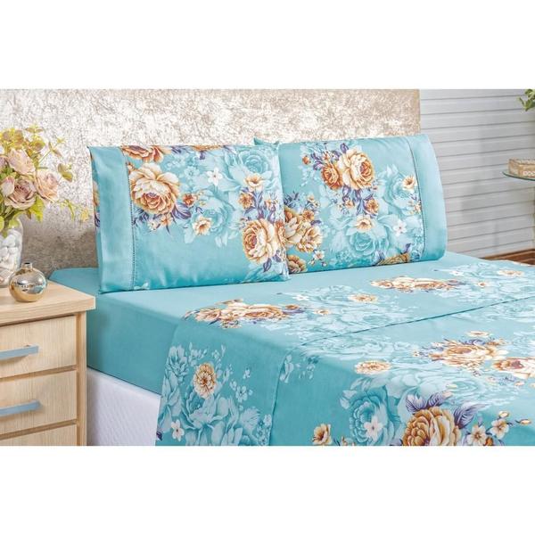 Imagem de Conjunto Lençol Casal King Size Naturale Floral 200 Fios