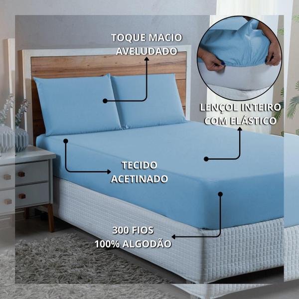 Conjunto Lençol Casal Percal 300 Fios 3 peças Algodão Toque Macio - NARA CONFECÇÕES Imagem de Conjunto Lençol Casal Percal 300 Fios 3 peças Algodão Toque Macio
