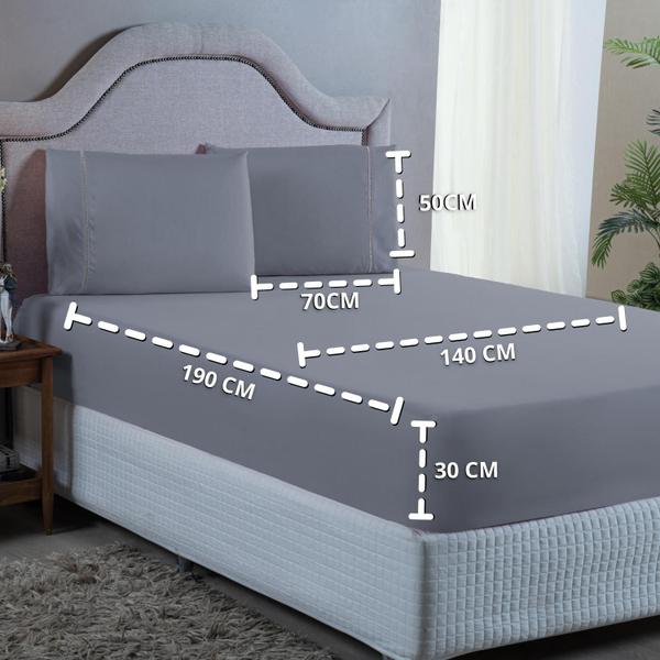 Imagem de Conjunto Lençol Casal Ponto Palito Micropercal 400 Fios 3 Peças Cama Box e Padrão