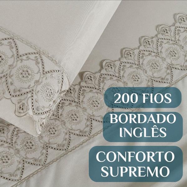 Imagem de Conjunto Lencol Casal Super King London Bordado Inglês 200