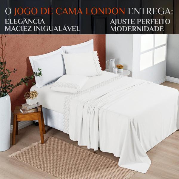 Imagem de Conjunto Lencol Casal Super King London Bordado Inglês 200