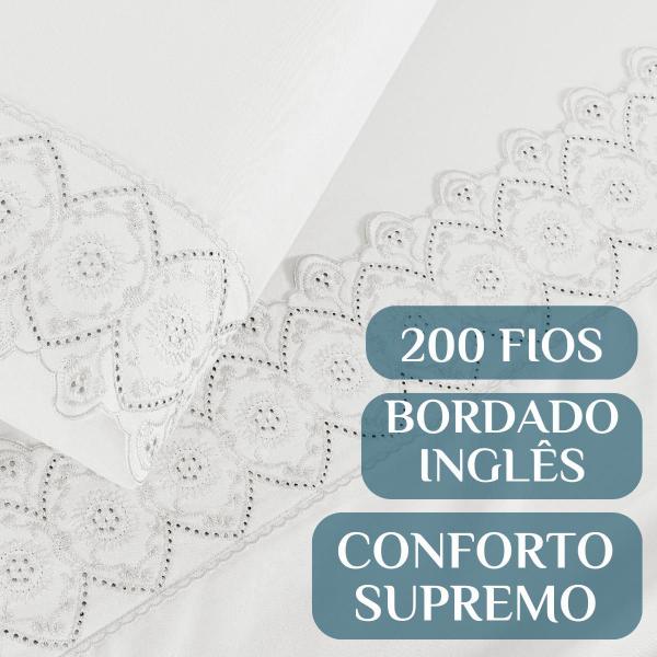 Imagem de Conjunto Lencol Casal Super King London Bordado Inglês 200