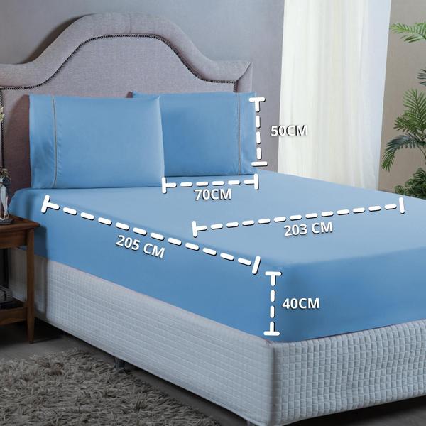 Imagem de Conjunto Lençol King Ponto Palito Micropercal 400 Fios 3 Peças Roupa Cama Box e Padrão