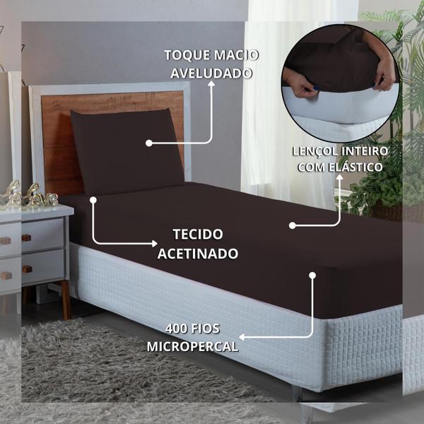 Imagem de Conjunto Lençol Solteiro Aveludado 400 Fios 2 Peças Cama Box e Infantil