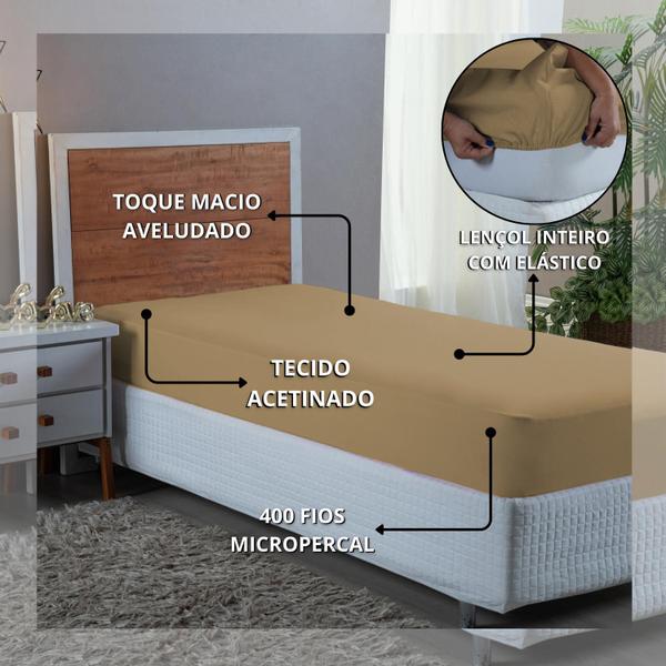 Imagem de Conjunto Lençol Solteiro Aveludado 400 Fios 3 Peças Cama Box e Infantil