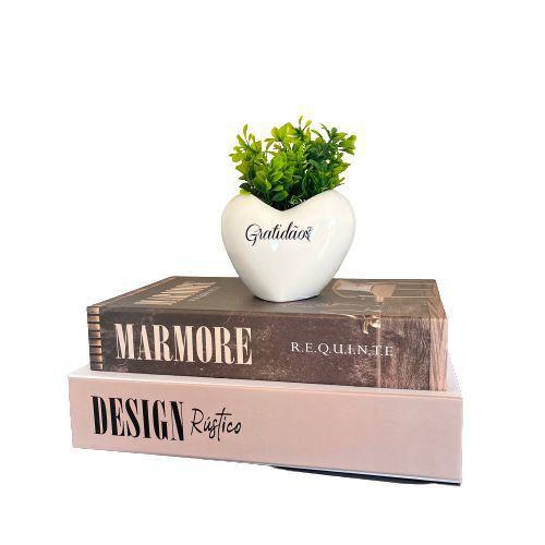 Imagem de Conjunto livro decorativo e vaso coração de cerâmica