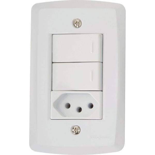 Imagem de Conjunto Lux2 Branco 4x2 com 2 Interruptores Simples de 10 Ampères e 250 Volts + 1 Tomada 2P+T de 10 Ampères e 250 Volts - 57145073 - TRAMONTINA